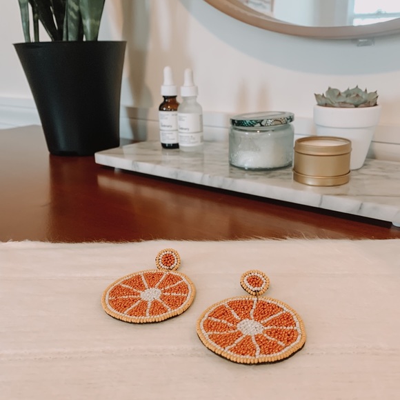 Beaded Orange Slice Earrings - Picture 1 of 2